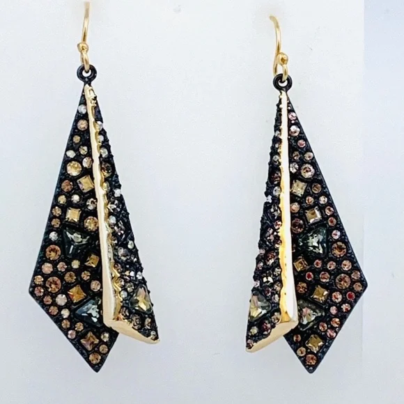 ALEXIS BITTAR• NEW Gold Black Layered Origami Spiked Shard Crystal Drop Earrings - Picture 10 of 14